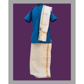 Dhoti: Kerala Cotton - Gold Zari Border 