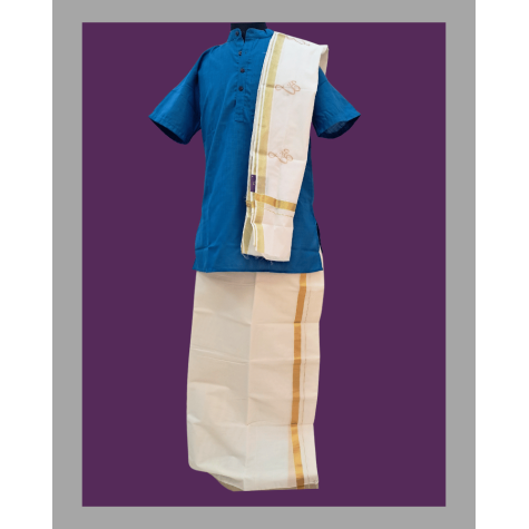 Dhoti: Kerala Cotton - Gold Zari Border 