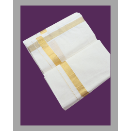 Dhoti: Kerala Cotton - Gold Zari Border 