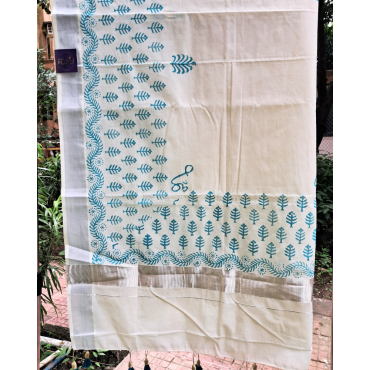 Kasavu Saree with Silver Border