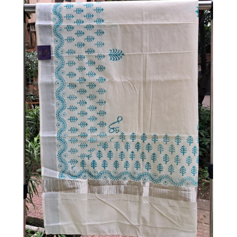 Kasavu Saree with Silver Border