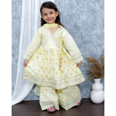 Kurta Set: For Girls - Angrakha Cotton Short