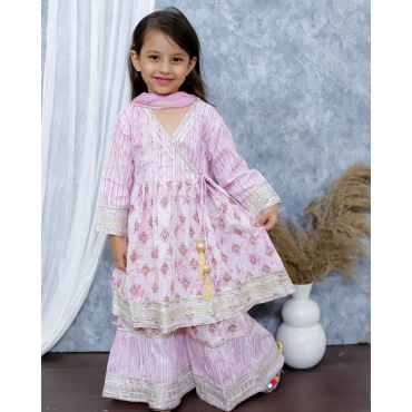 Kurta Set: For Girls - Angrakha Cotton Short