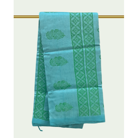 Mangalagiri Silk Cotton Saree - Turquoise