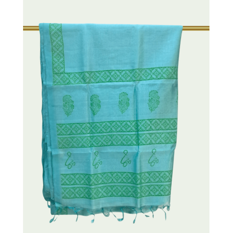 Mangalagiri Silk Cotton Saree - Turquoise