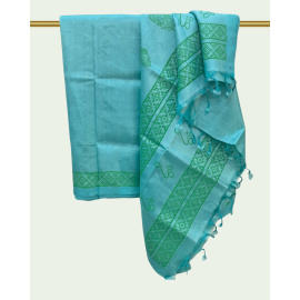 Mangalagiri Silk Cotton Saree - Turquoise