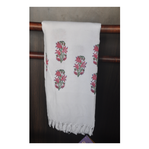 Towels: Cotton White with Block Print