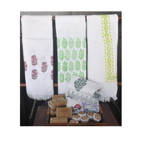 Towels: Cotton White with Block Print